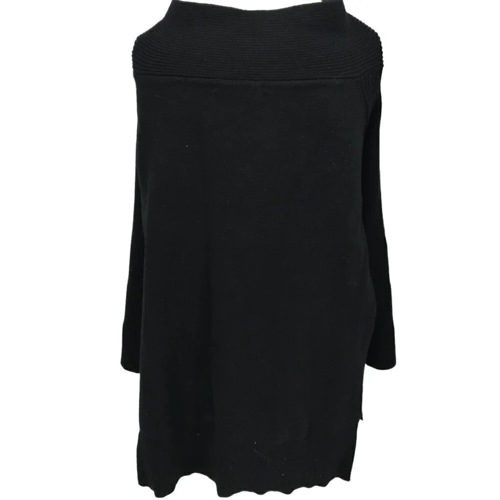 By Anthropologie Black Long Sleeve Boat Neck Tunic Sweater Size S Bell Sleeve - Picture 2 of 14